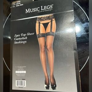 Lace Top Sheer Garterbelt Stockings black color